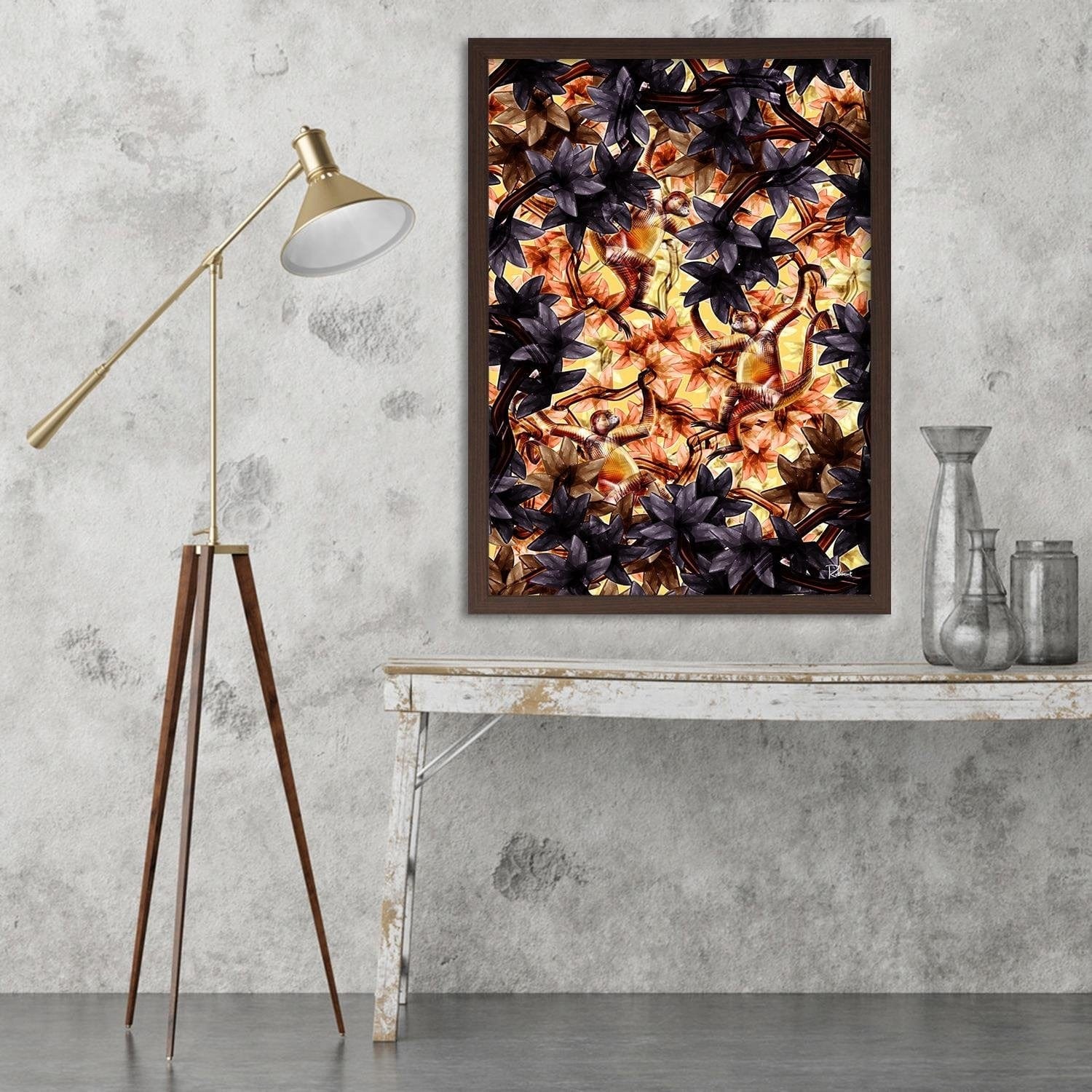 Glezna brūnā rāmī - Monkeys Image Animal Print Brown Home Trends DECO