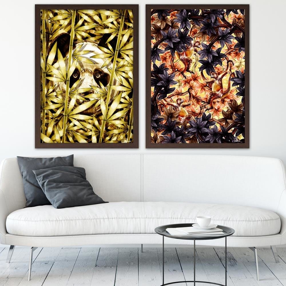 Glezna brūnā rāmī - Monkeys Image Animal Print Brown Home Trends DECO