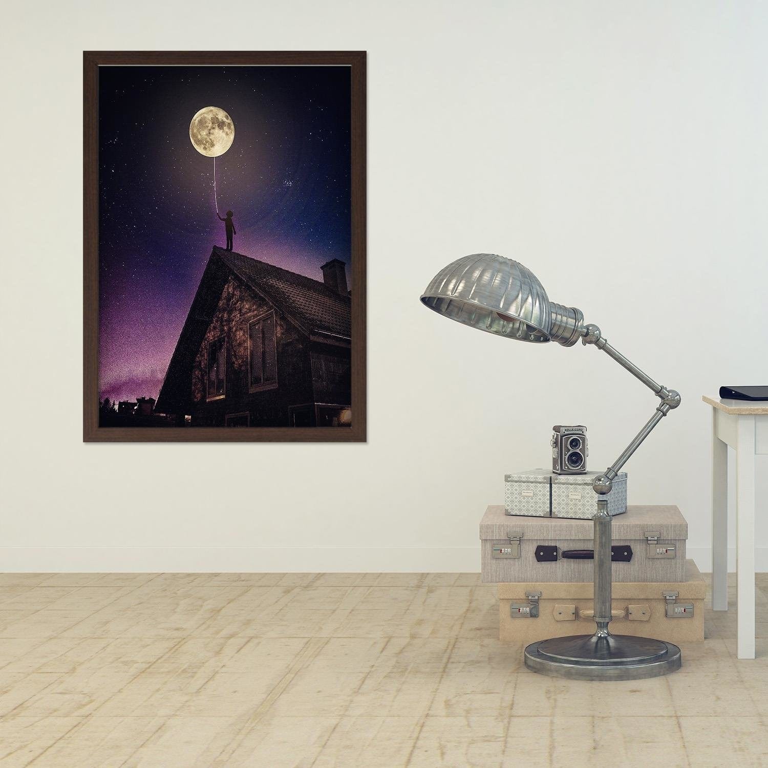 Glezna brūnā rāmī - Moon As Balloon Home Trends DECO