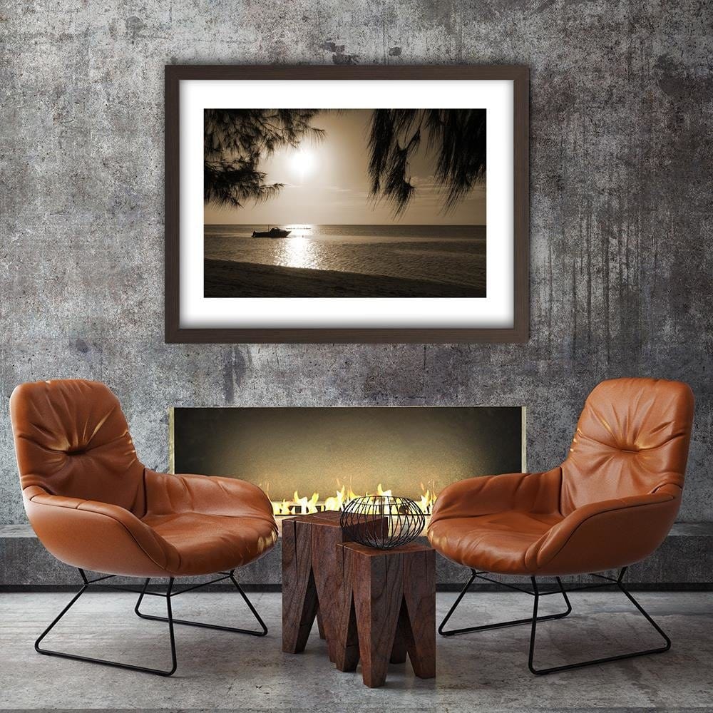 Glezna brūnā rāmī - Motor Boat On The Sea Shore 1 Home Trends DECO