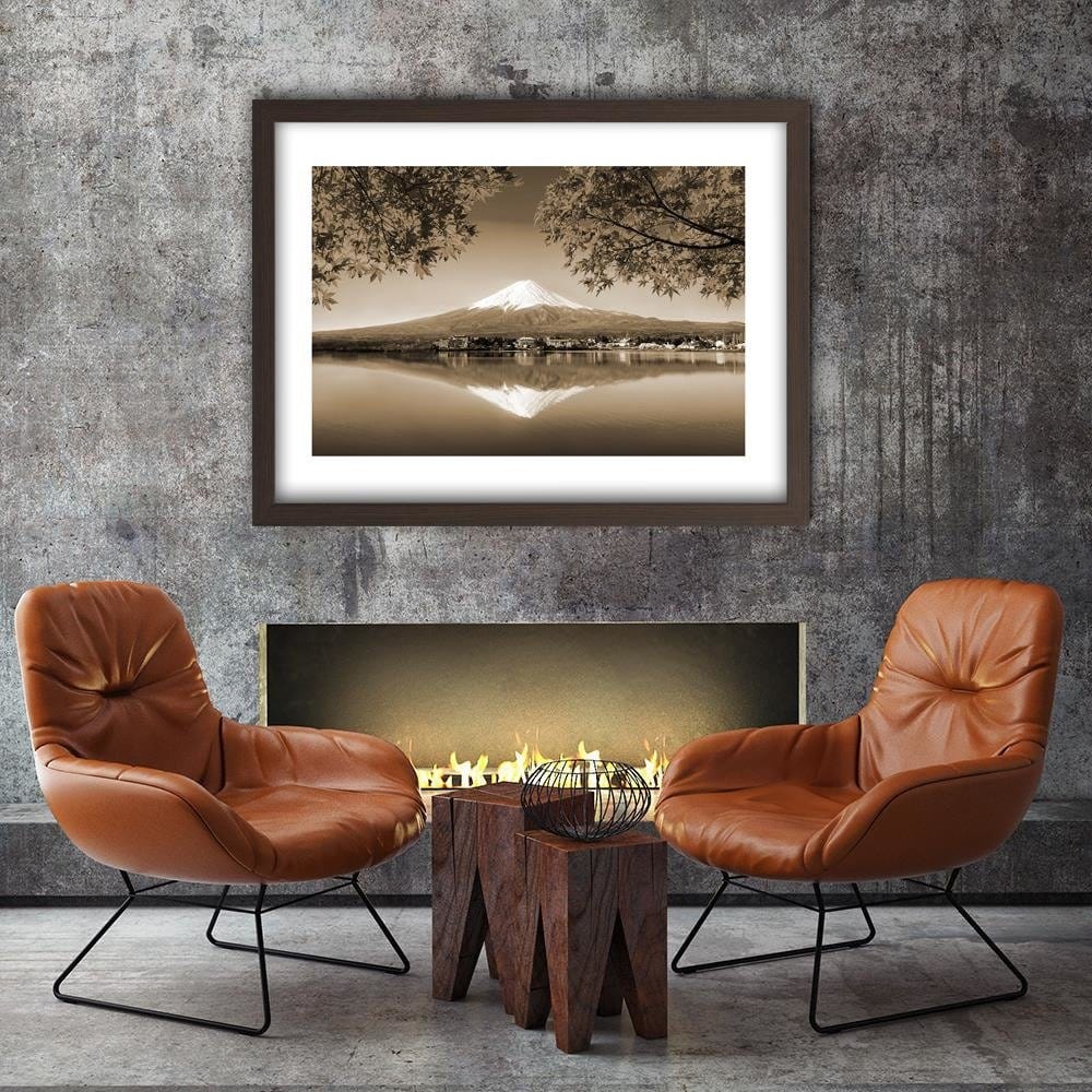 Glezna brūnā rāmī - Mount Fuji And Lake 1 Home Trends DECO