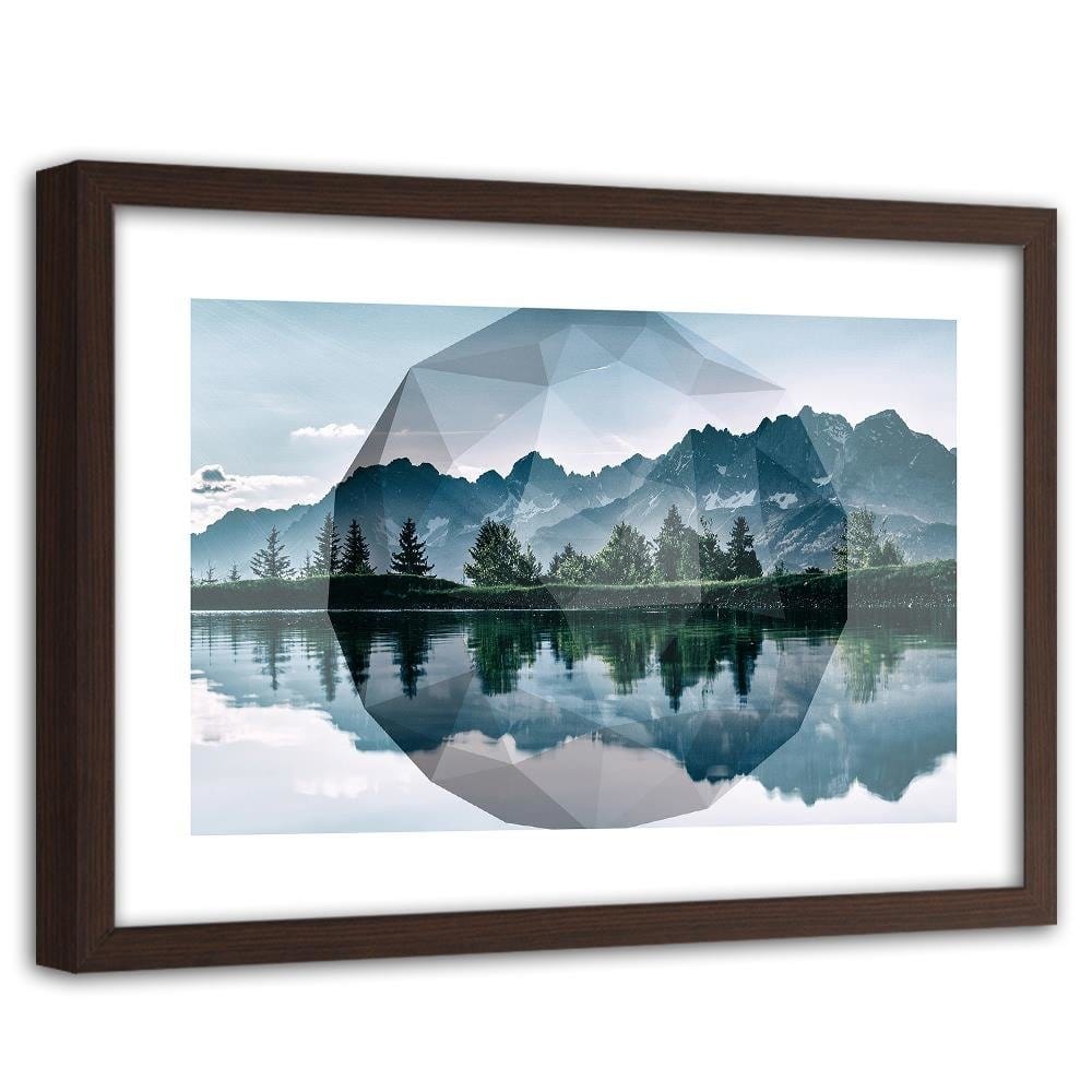 Glezna brūnā rāmī - Mountain Lake And Geometry 1 Home Trends DECO