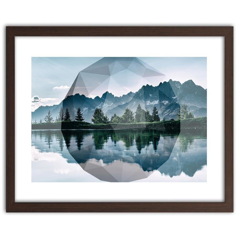 Glezna brūnā rāmī - Mountain Lake And Geometry 1 Home Trends DECO