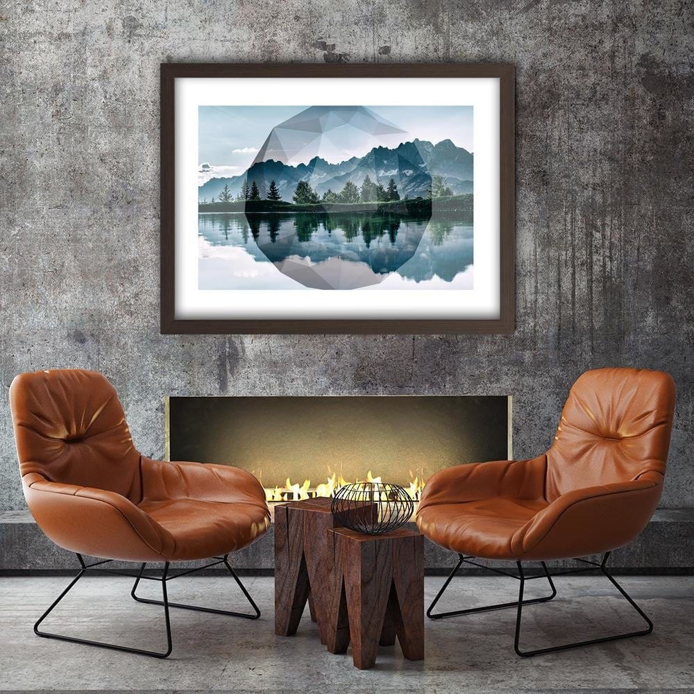 Glezna brūnā rāmī - Mountain Lake And Geometry 1 Home Trends DECO
