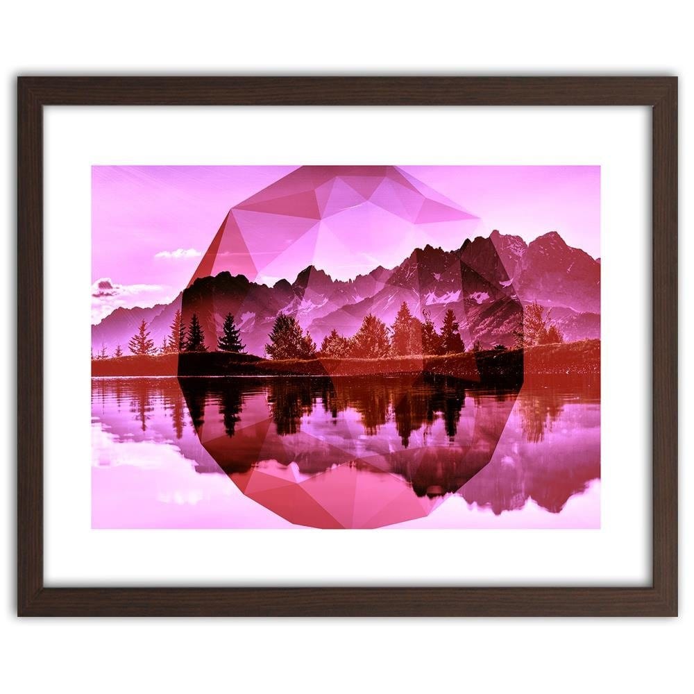 Glezna brūnā rāmī - Mountain Lake And Geometry 2 Home Trends DECO