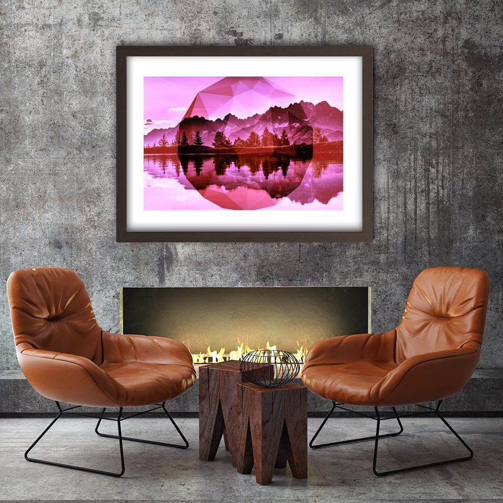 Glezna brūnā rāmī - Mountain Lake And Geometry 2 Home Trends DECO