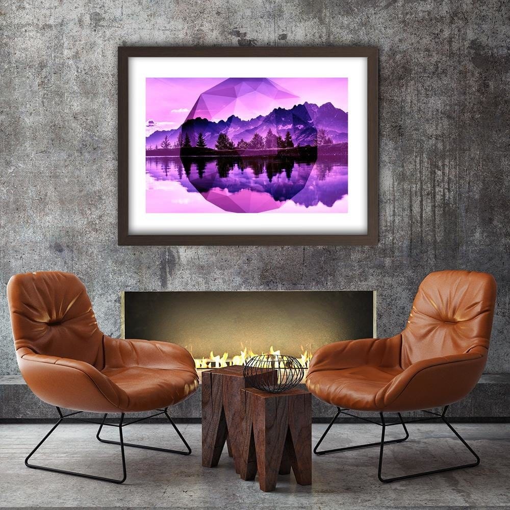 Glezna brūnā rāmī - Mountain Lake And Geometry 3 Home Trends DECO