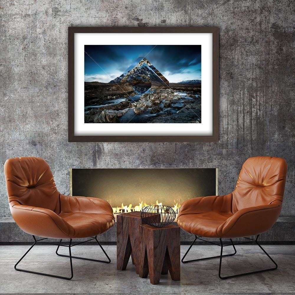 Glezna brūnā rāmī - Mountain Landscape With Geometric Figures 1 Home Trends DECO