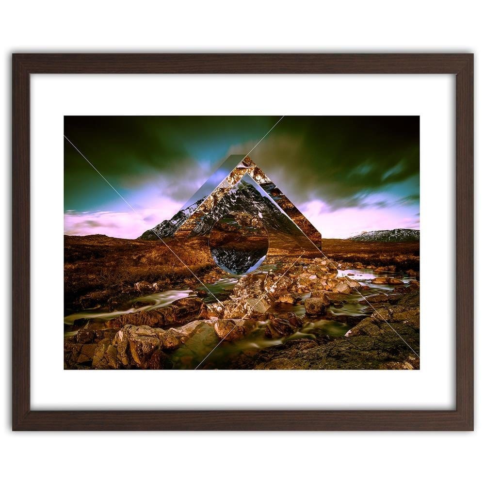 Glezna brūnā rāmī - Mountain Landscape With Geometric Shapes 2 Home Trends DECO