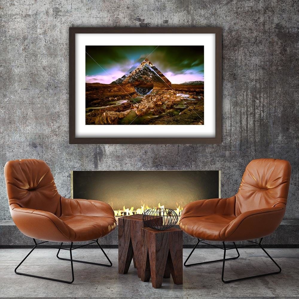 Glezna brūnā rāmī - Mountain Landscape With Geometric Shapes 2 Home Trends DECO