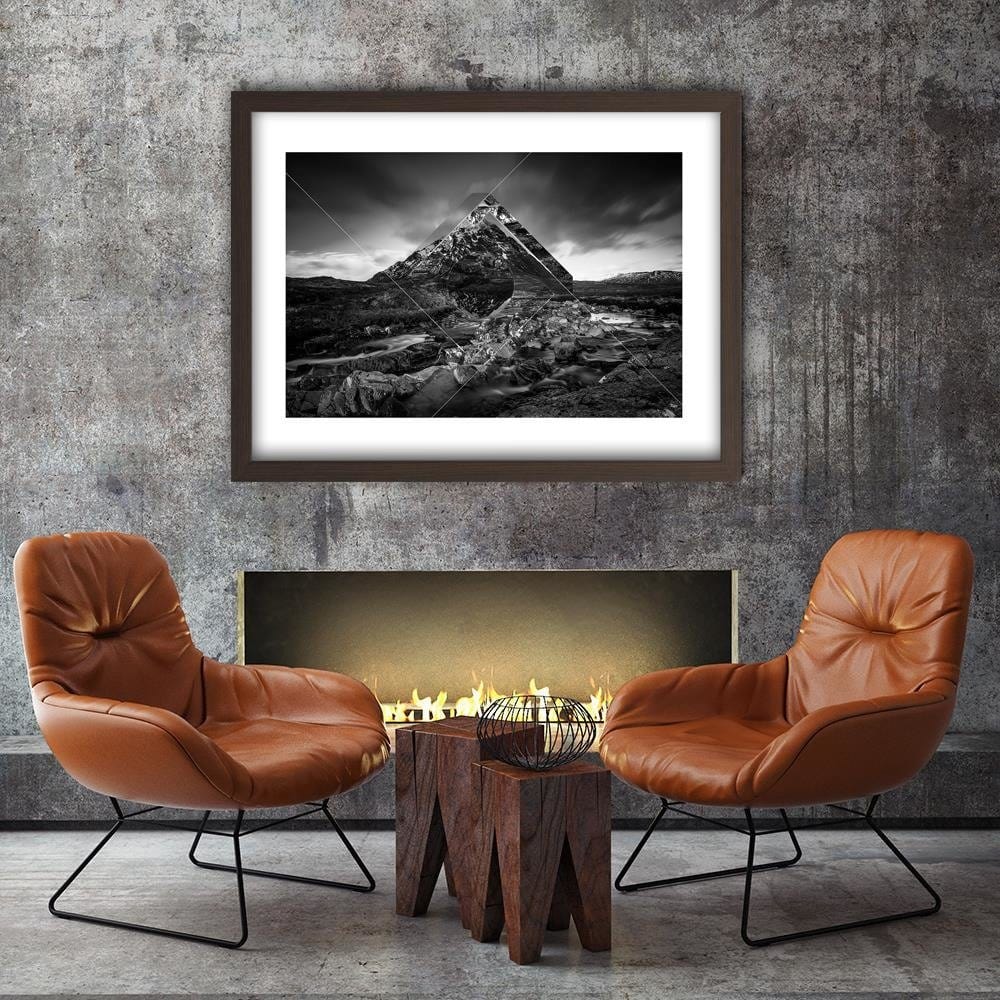 Glezna brūnā rāmī - Mountain Landscape With Geometric Shapes 3 Home Trends DECO