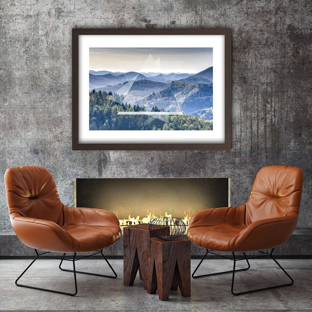 Glezna brūnā rāmī - Mountain Tree And Geometry 1 Home Trends DECO