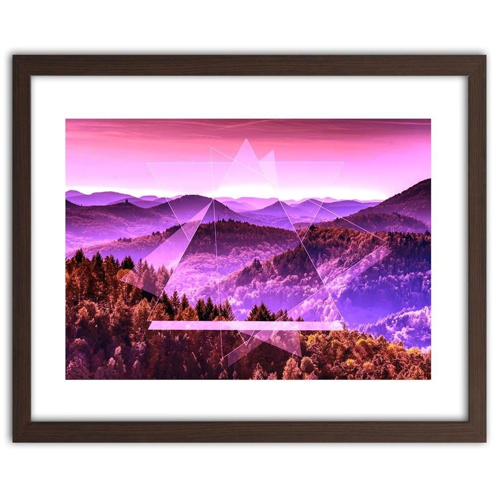 Glezna brūnā rāmī - Mountain Tree And Geometry 2 Home Trends DECO