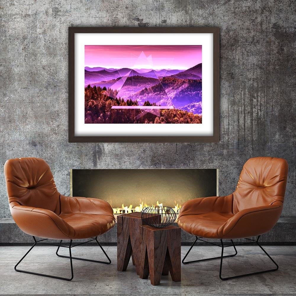 Glezna brūnā rāmī - Mountain Tree And Geometry 2 Home Trends DECO