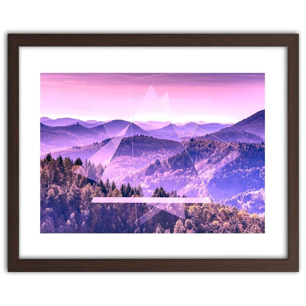 Glezna brūnā rāmī - Mountain Tree And Geometry 3 Home Trends DECO