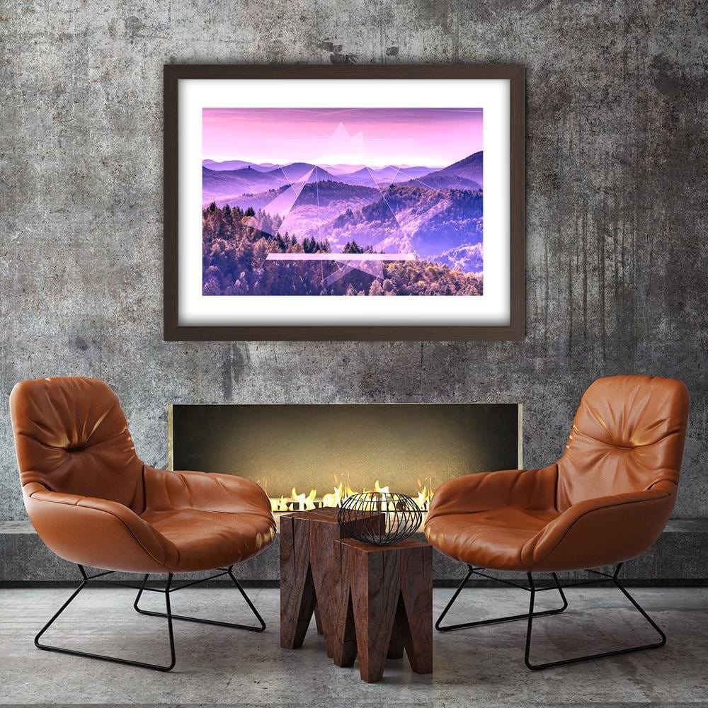 Glezna brūnā rāmī - Mountain Tree And Geometry 3 Home Trends DECO