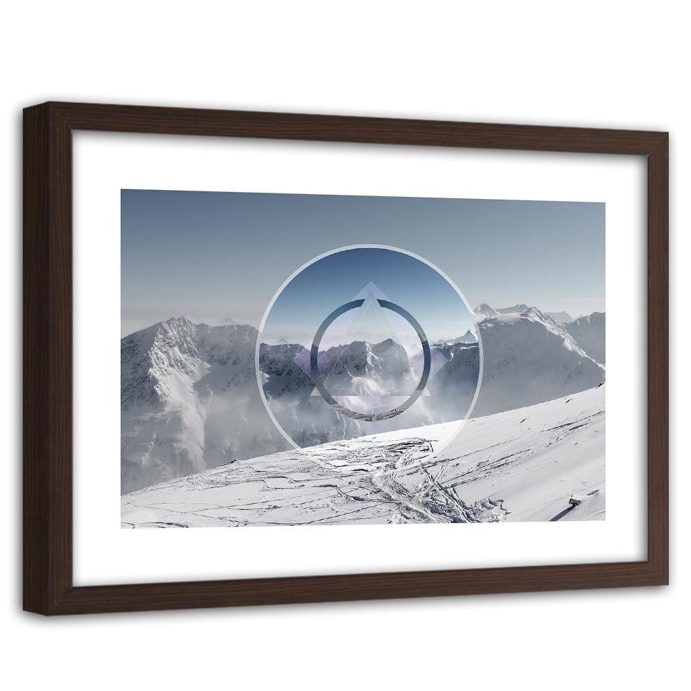 Glezna brūnā rāmī - Mountains Covered With Snow With A Figure Of 1 Home Trends DECO