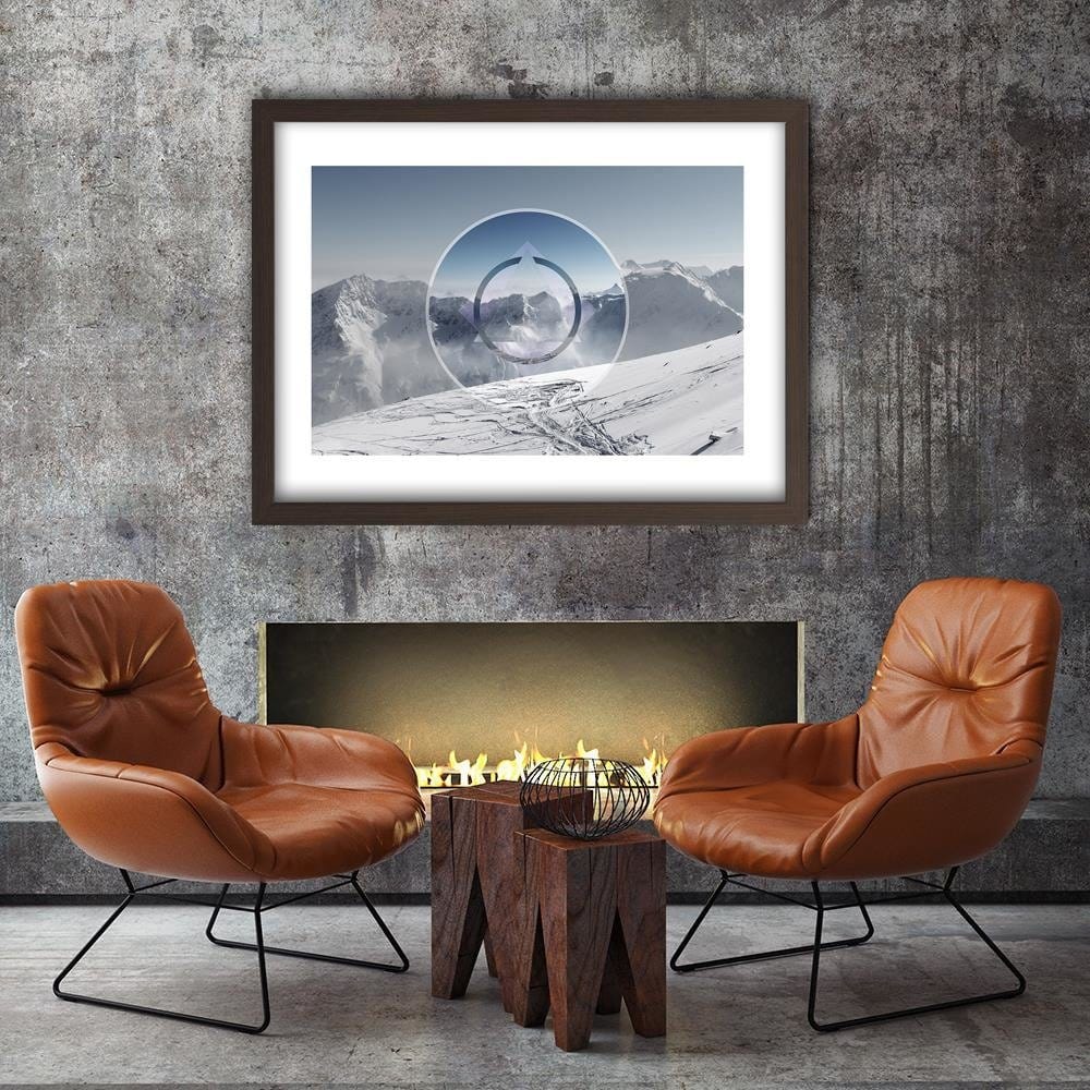 Glezna brūnā rāmī - Mountains Covered With Snow With A Figure Of 1 Home Trends DECO