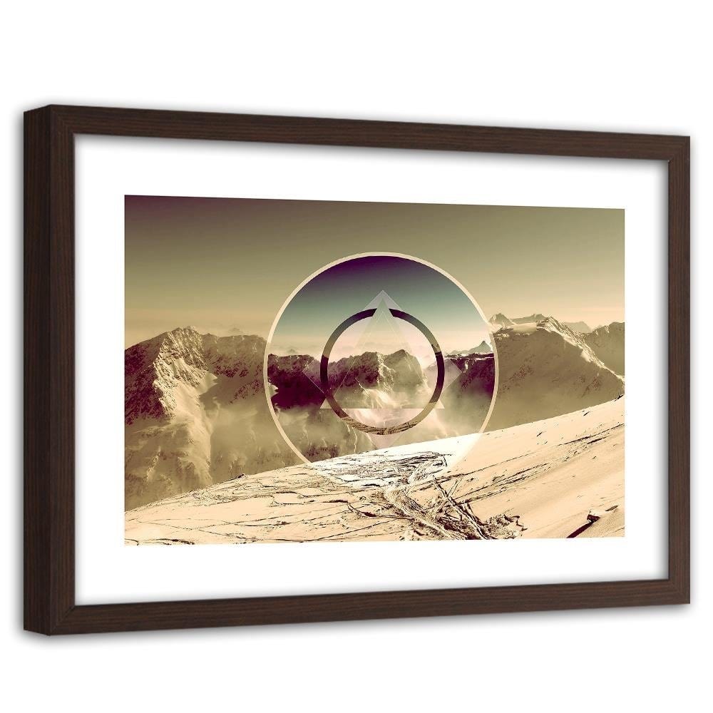 Glezna brūnā rāmī - Mountains Covered With Snow With A Figure Of 2 Home Trends DECO