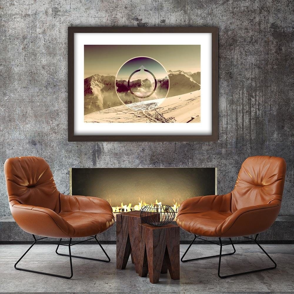 Glezna brūnā rāmī - Mountains Covered With Snow With A Figure Of 2 Home Trends DECO