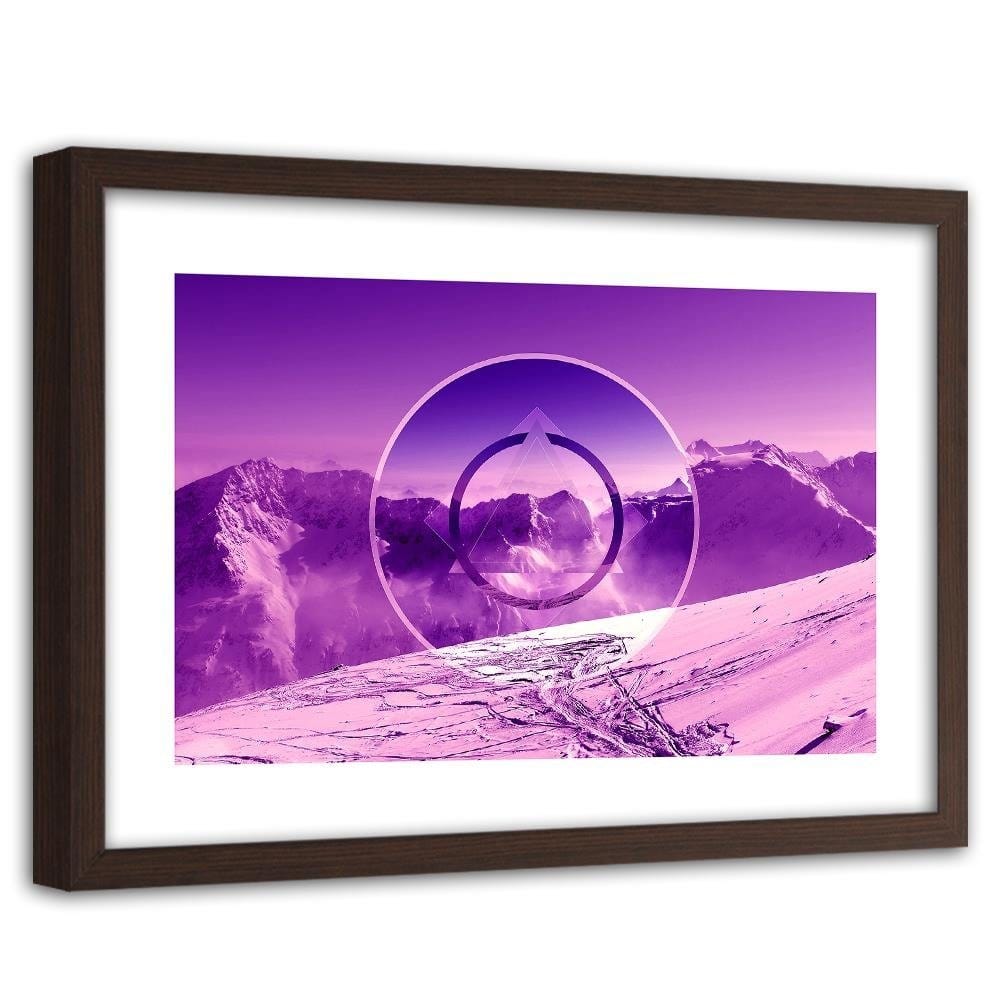 Glezna brūnā rāmī - Mountains Covered With Snow With A Figure Of 3 Home Trends DECO
