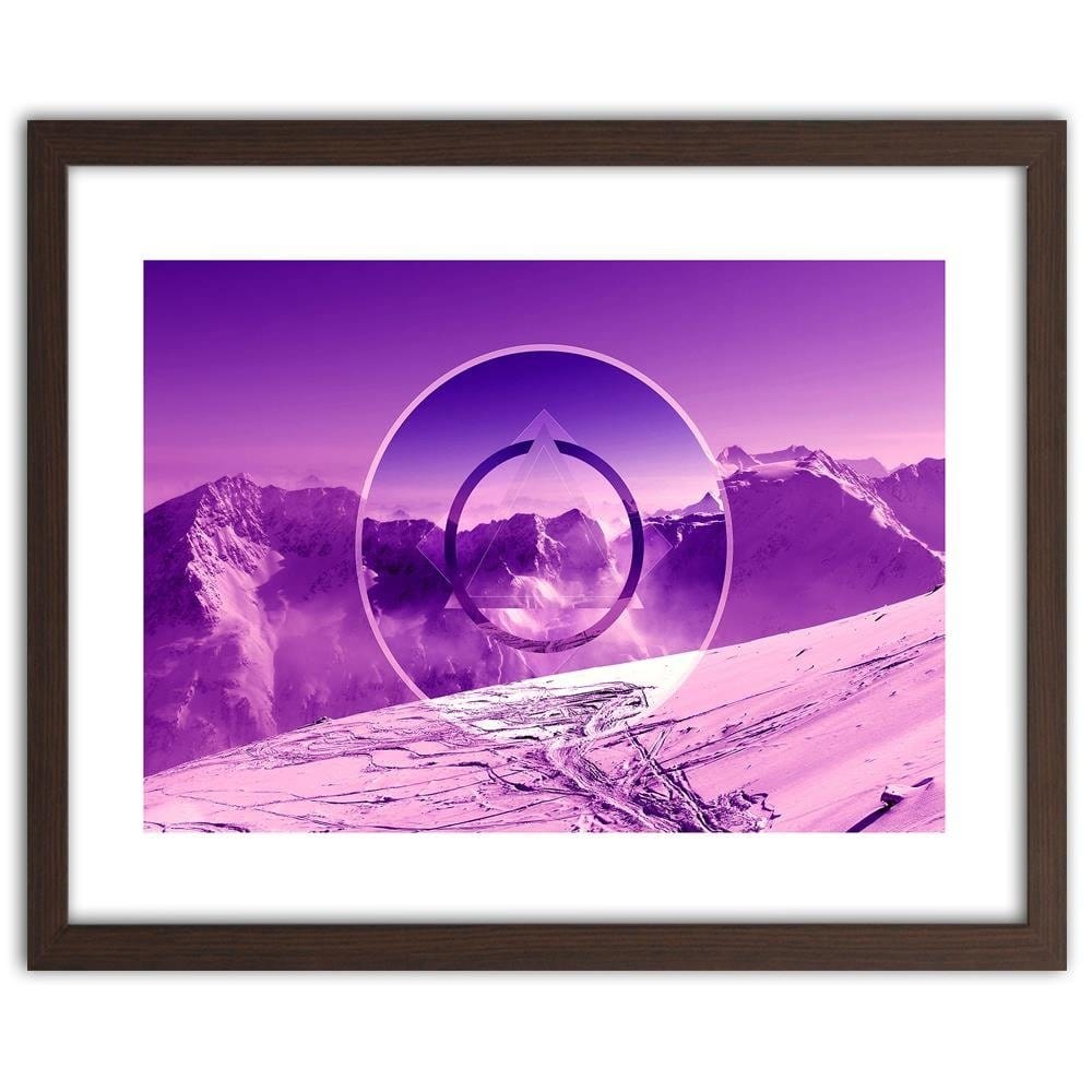 Glezna brūnā rāmī - Mountains Covered With Snow With A Figure Of 3 Home Trends DECO