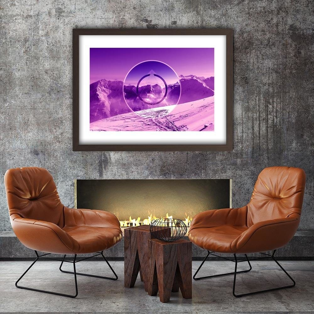 Glezna brūnā rāmī - Mountains Covered With Snow With A Figure Of 3 Home Trends DECO