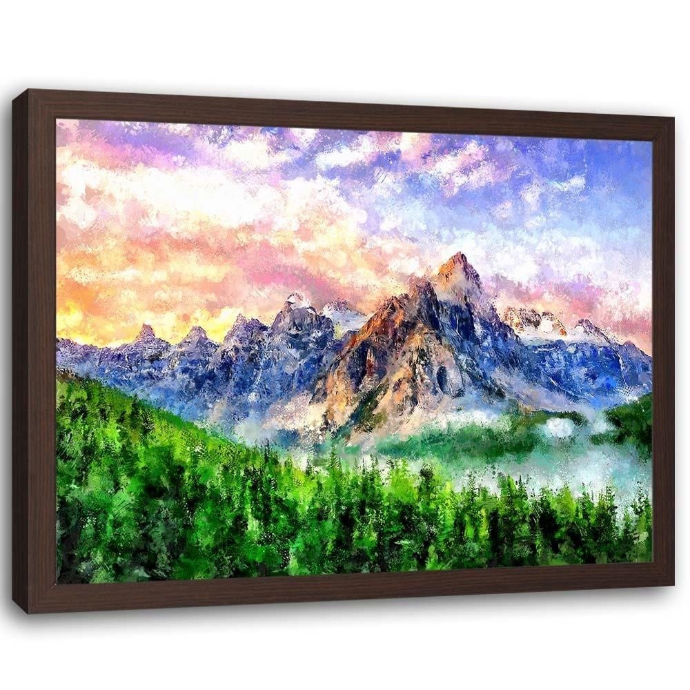 Glezna brūnā rāmī - Mountains Sunshine Home Trends DECO