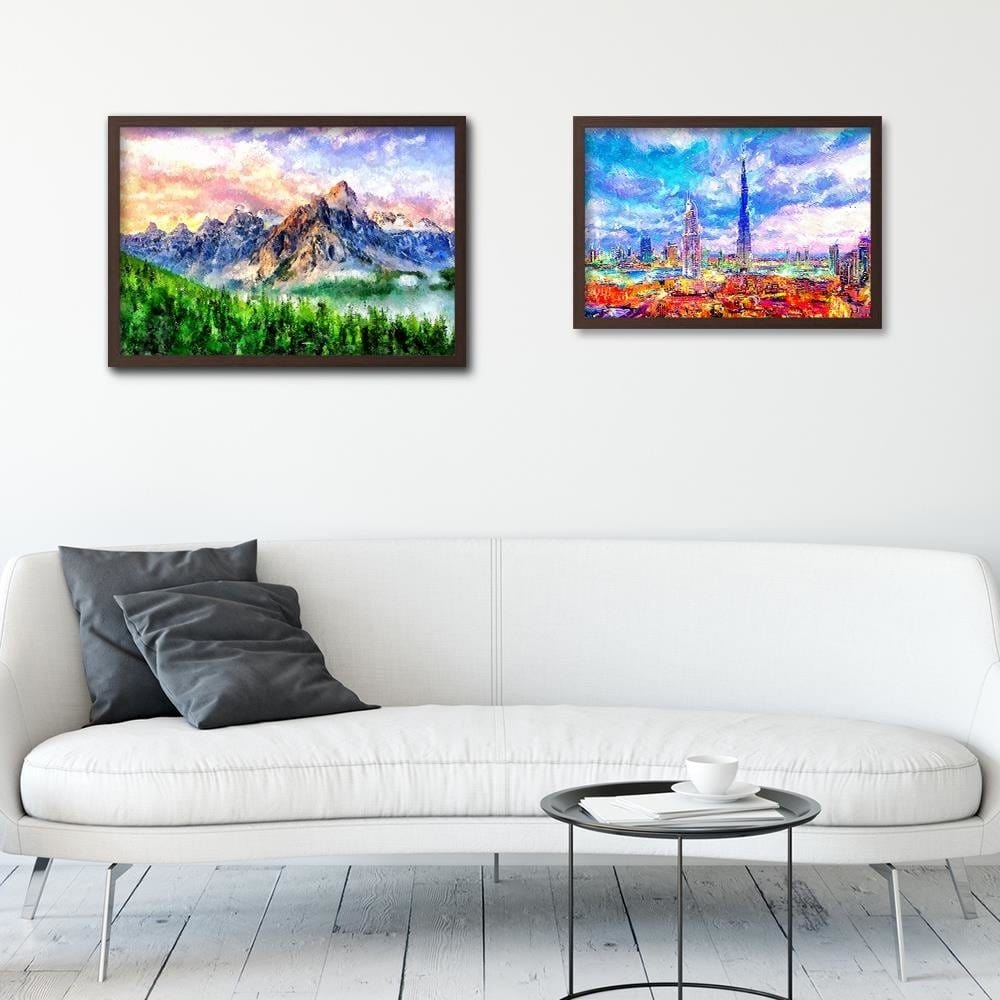 Glezna brūnā rāmī - Mountains Sunshine Home Trends DECO