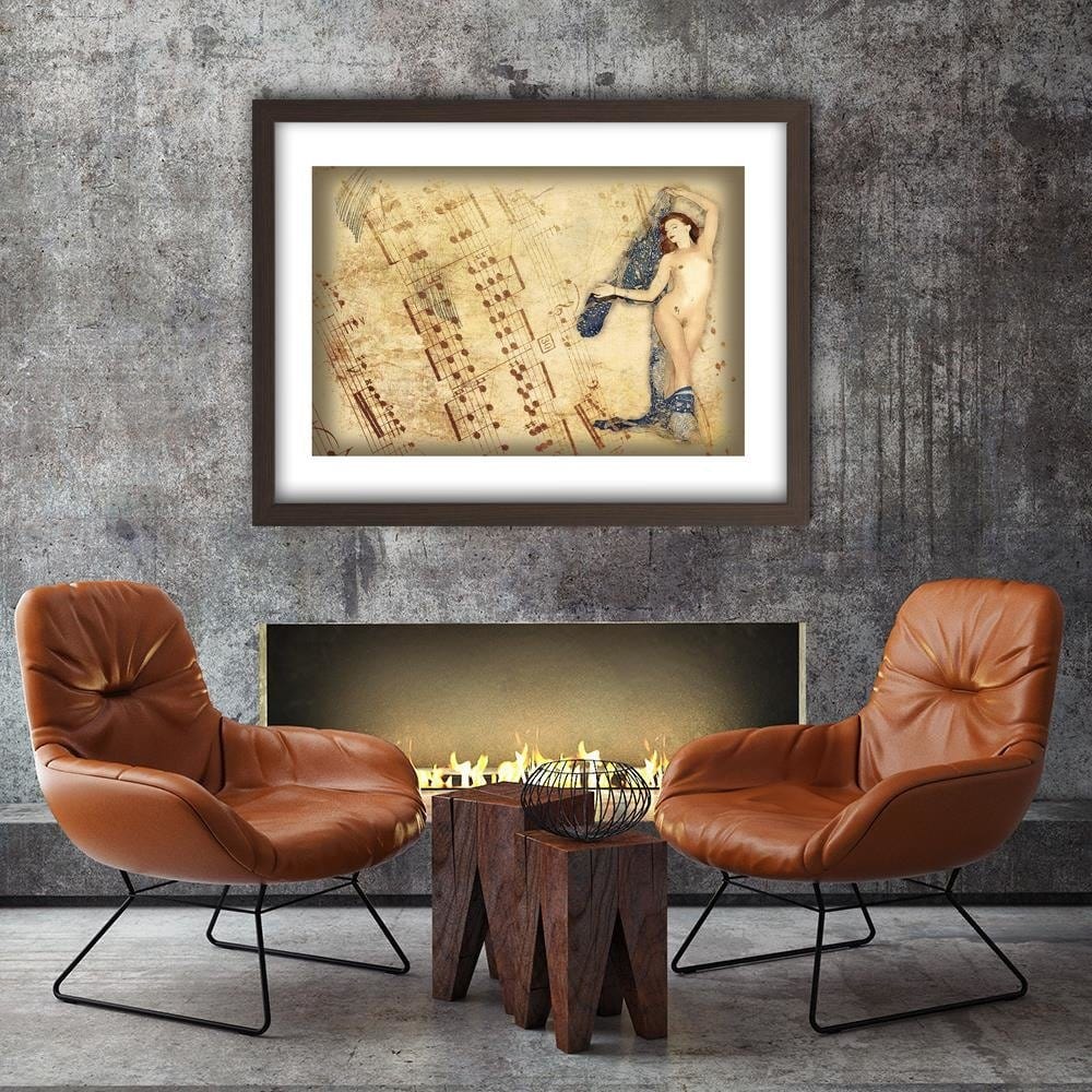 Glezna brūnā rāmī - Naked Woman With Headscarf Home Trends DECO