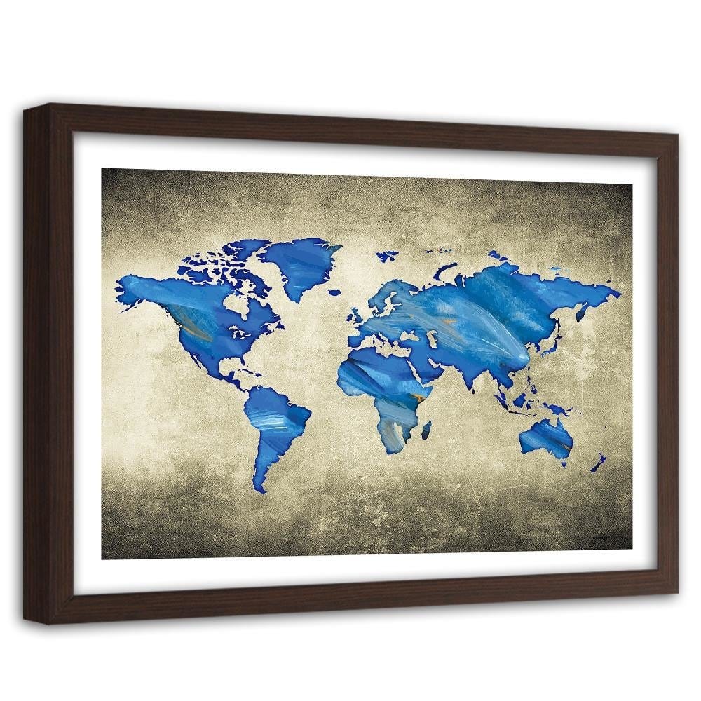 Glezna brūnā rāmī - Navy Blue Map Of The World Home Trends DECO