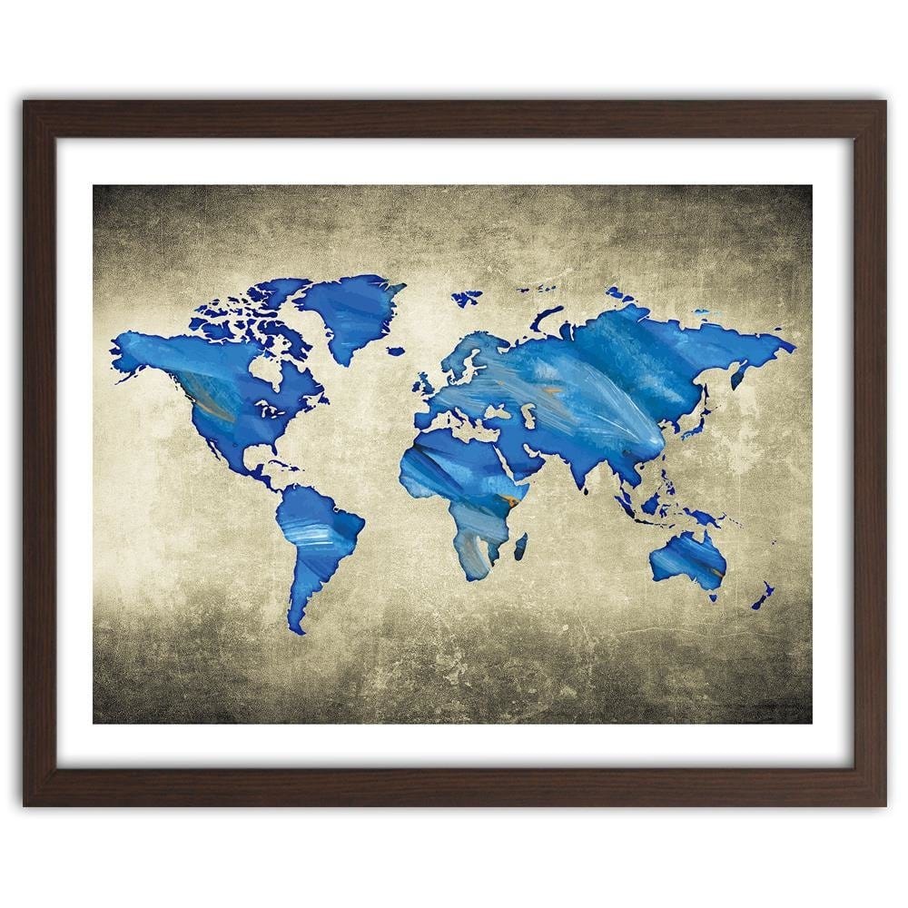 Glezna brūnā rāmī - Navy Blue Map Of The World Home Trends DECO