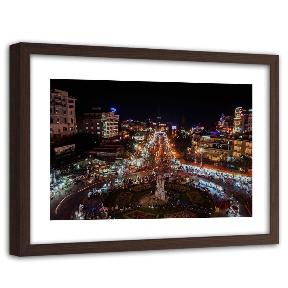 Glezna brūnā rāmī - Night Lights In The City Center Home Trends DECO