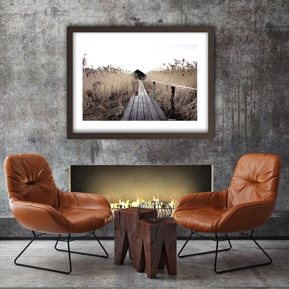 Glezna brūnā rāmī - Old Bridge In The High Reeds Home Trends DECO