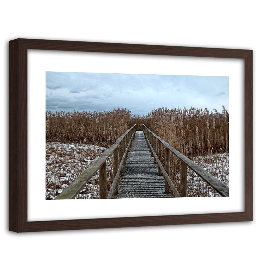 Glezna brūnā rāmī - Old Bridge In Winter Home Trends DECO