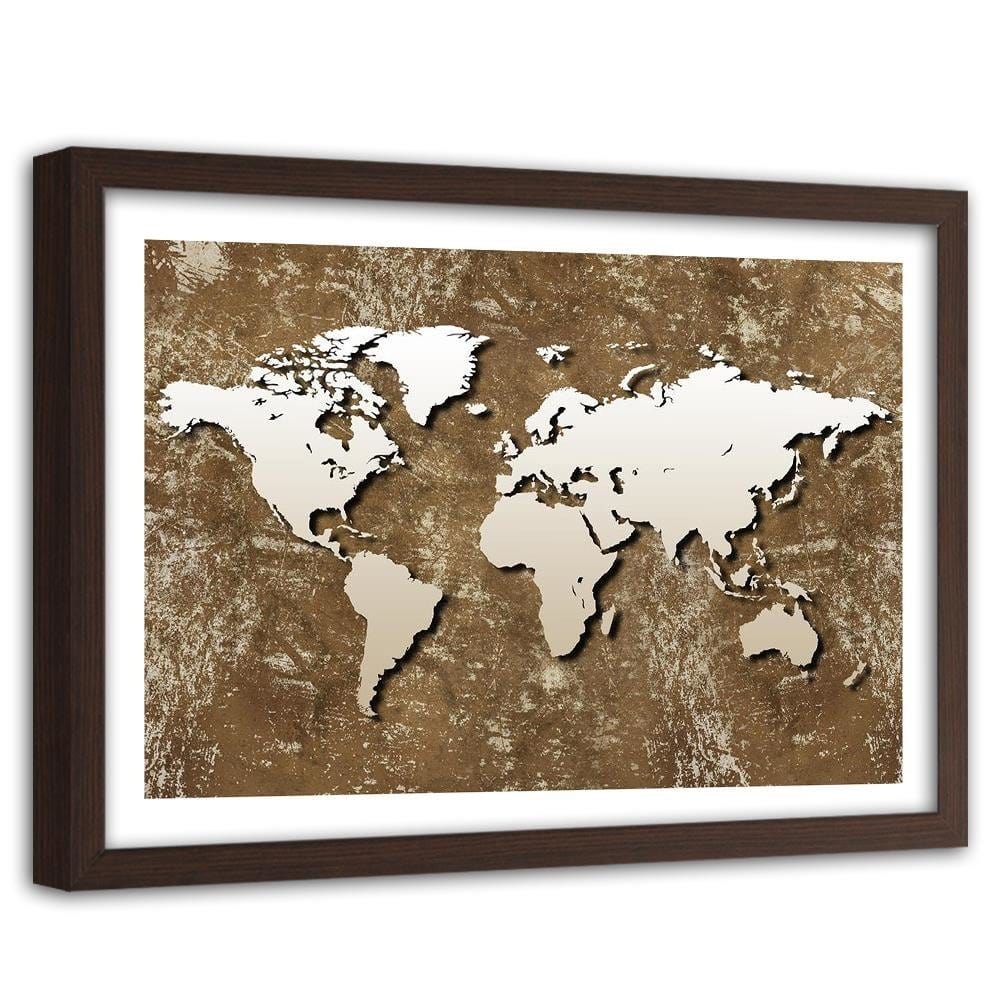 Glezna brūnā rāmī - Old Map Of The World Retro Home Trends DECO