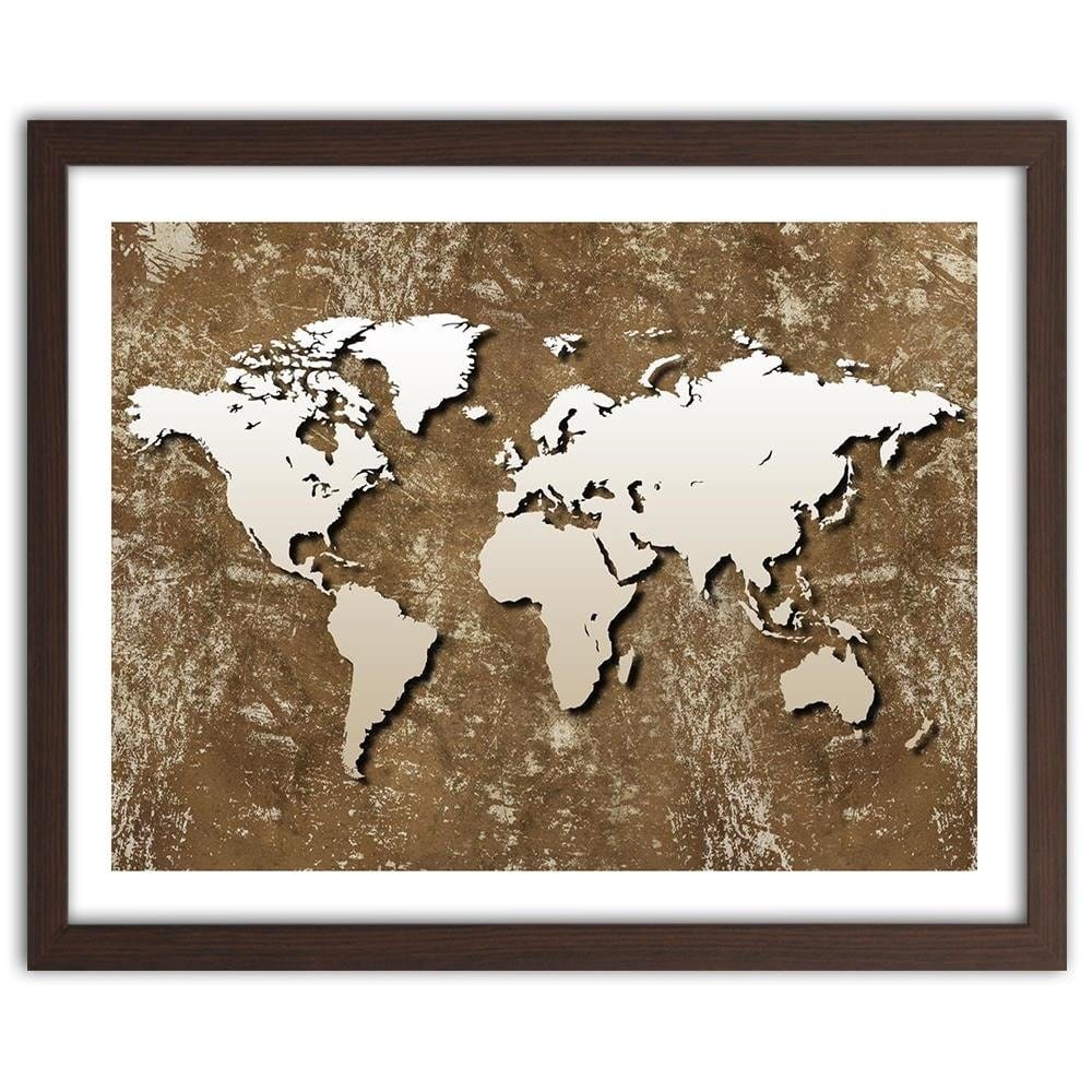 Glezna brūnā rāmī - Old Map Of The World Retro Home Trends DECO