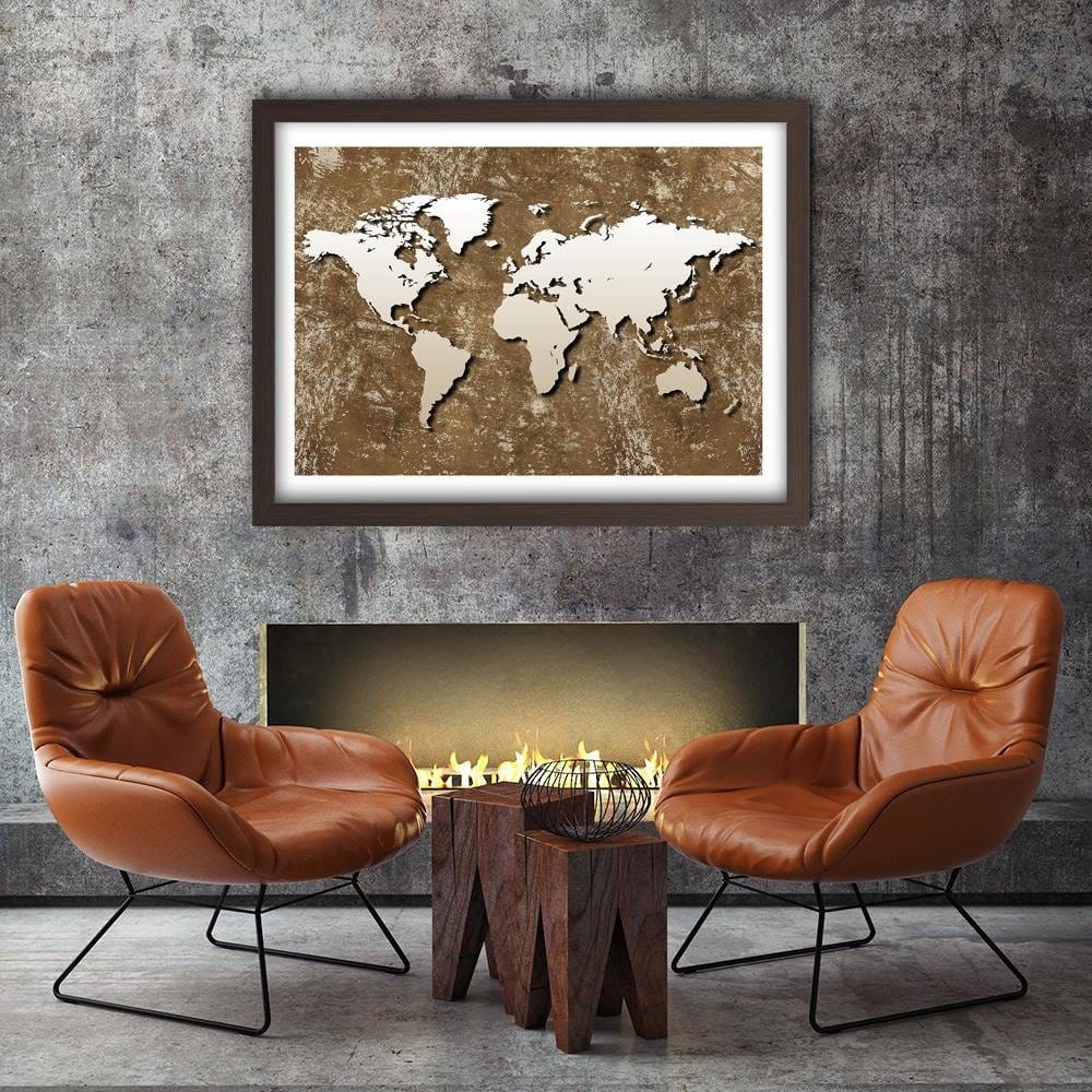 Glezna brūnā rāmī - Old Map Of The World Retro Home Trends DECO