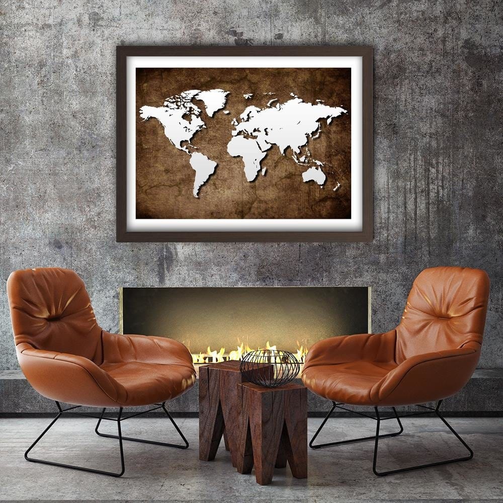 Glezna brūnā rāmī - Old World Map Home Trends DECO