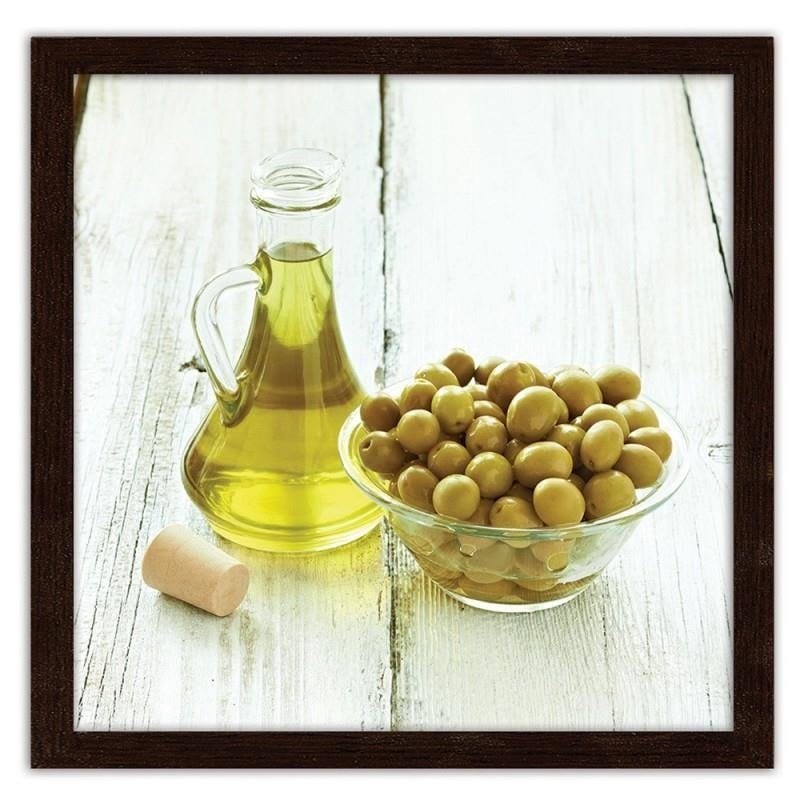 Glezna brūnā rāmī - Olives in a bowl and oil Home Trends DECO