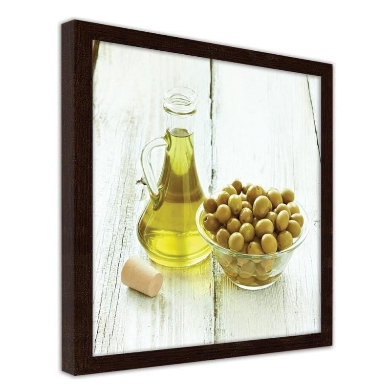 Glezna brūnā rāmī - Olives in a bowl and oil Home Trends DECO