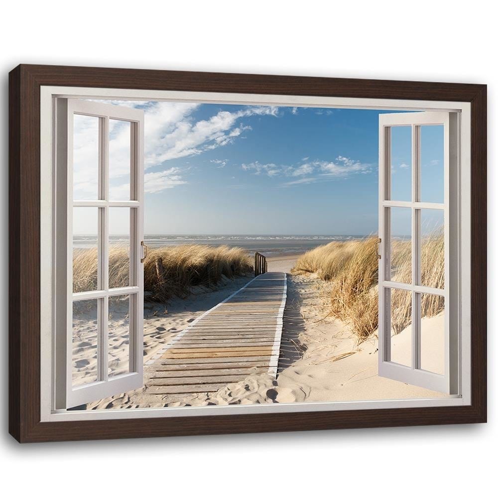 Glezna brūnā rāmī - Opened Window To Way To The Beach Home Trends DECO