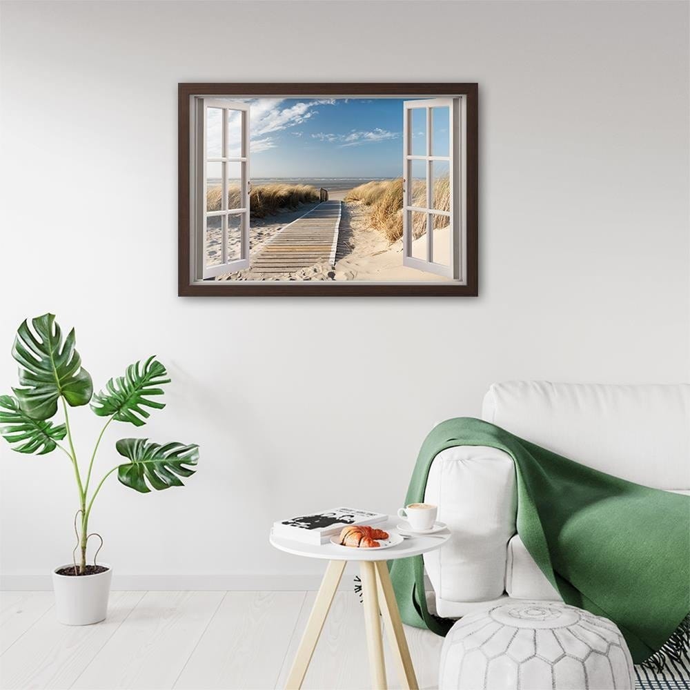 Glezna brūnā rāmī - Opened Window To Way To The Beach Home Trends DECO