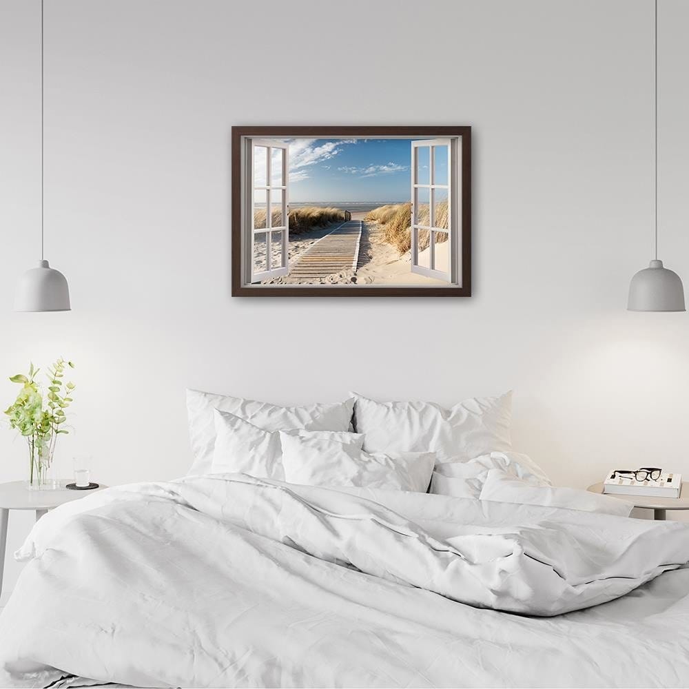 Glezna brūnā rāmī - Opened Window To Way To The Beach Home Trends DECO