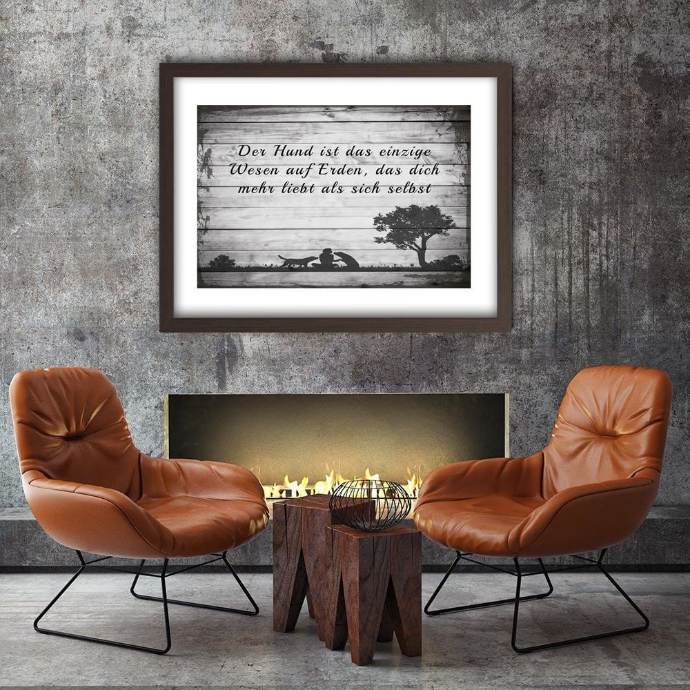 Glezna brūnā rāmī - Operative Man With Dogs Home Trends DECO
