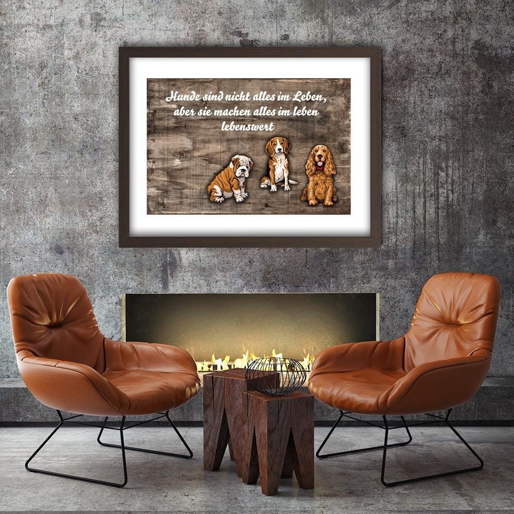 Glezna brūnā rāmī - Operative Three Sweet Dogs Home Trends DECO