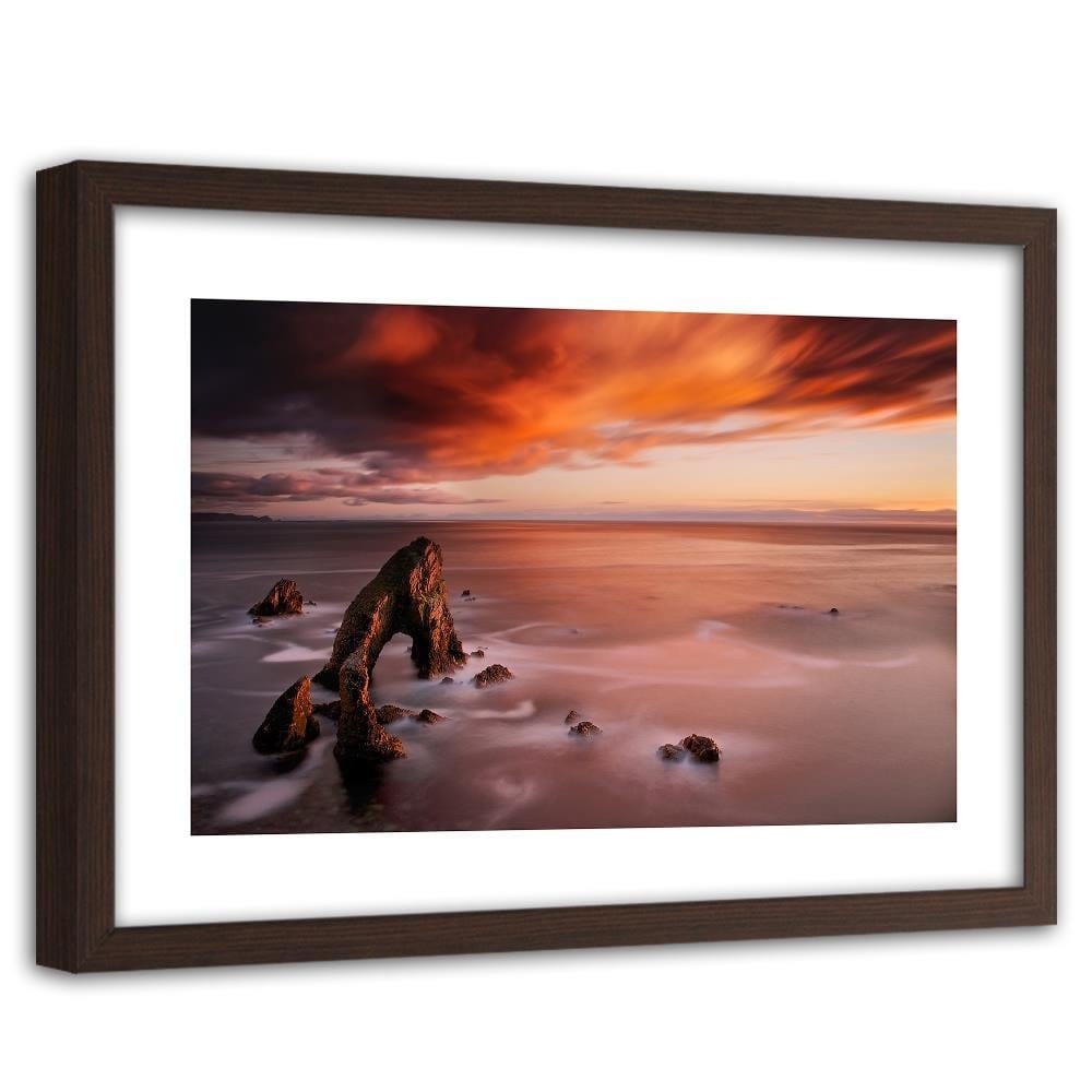 Glezna brūnā rāmī - Orange Sky Over The Sea Home Trends DECO