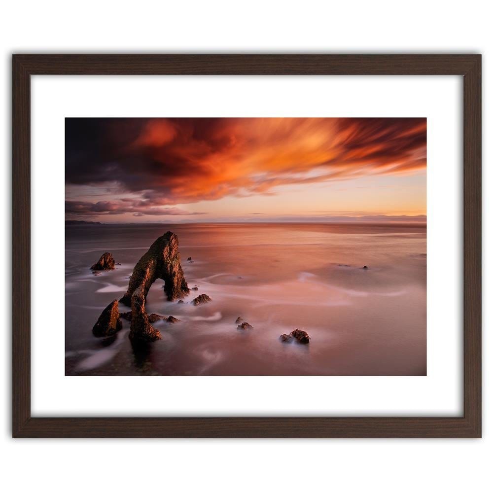 Glezna brūnā rāmī - Orange Sky Over The Sea Home Trends DECO