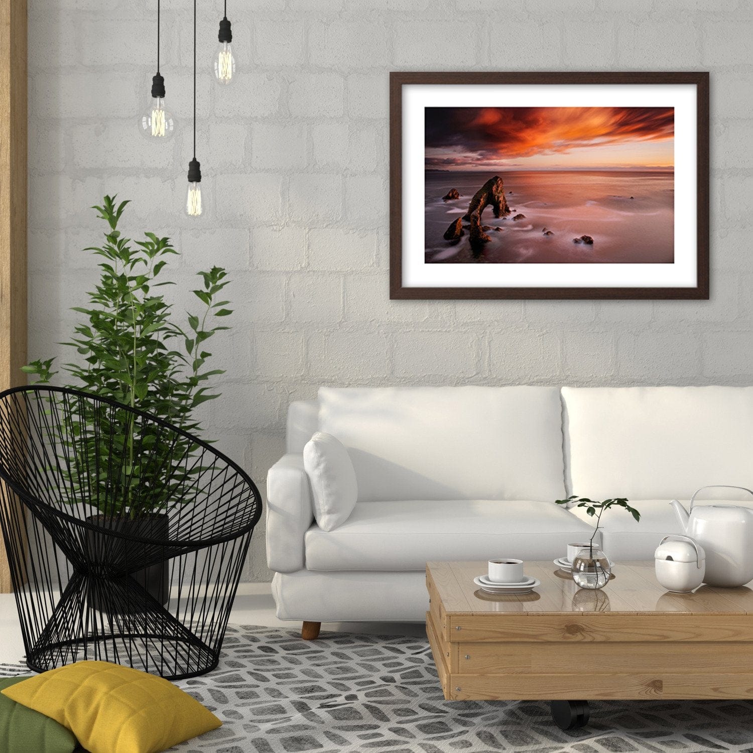 Glezna brūnā rāmī - Orange Sky Over The Sea Home Trends DECO