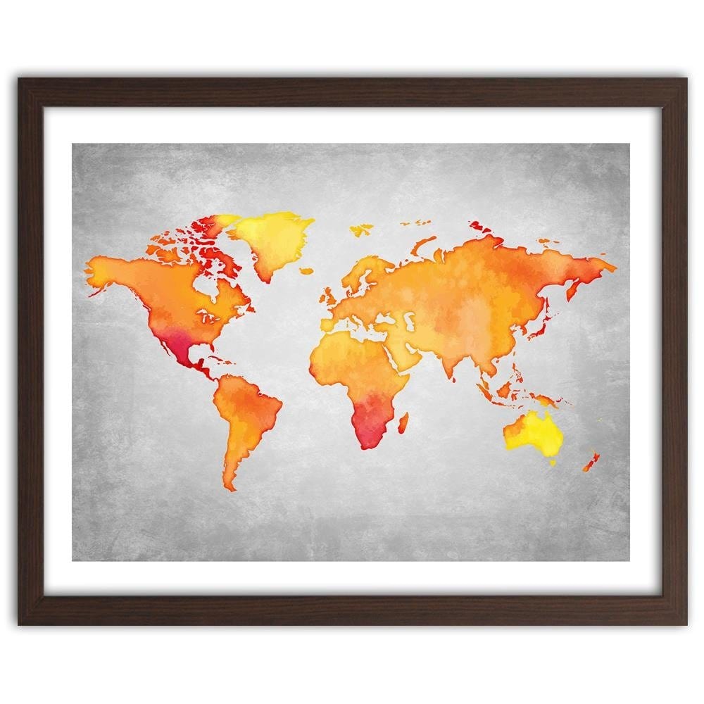 Glezna brūnā rāmī - Orange World Map Home Trends DECO